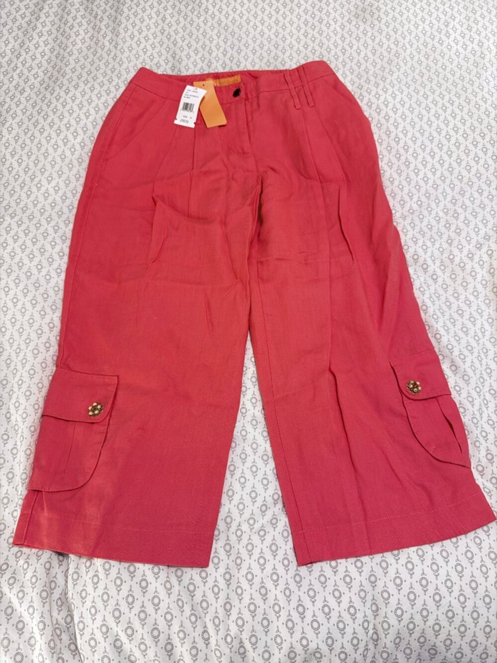 NWT Cynthia Steffe Women’s Watermelon Pink Linen Capri Pants Wide Leg Size 8 US